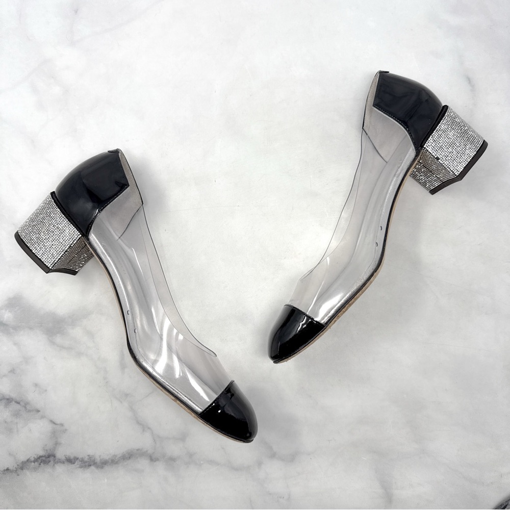 Giuseppe Zanotti Vitrum Clear Rhinestone Embellished Block Heel Pump Flats 40 - Picture 11 of 16